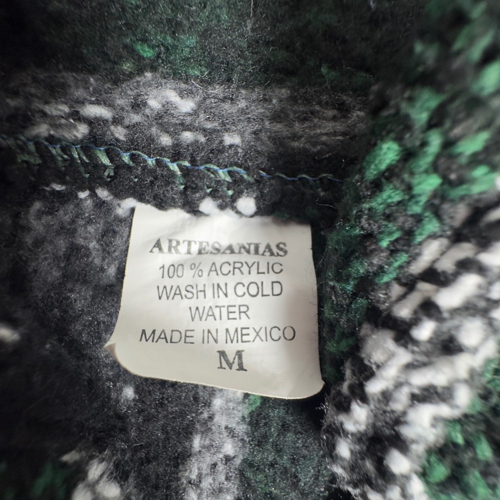 Artesanias Baja Hoodie Unisex Medium Green Striped Mexican Poncho Jerga Pullover - Picture 4 of 6